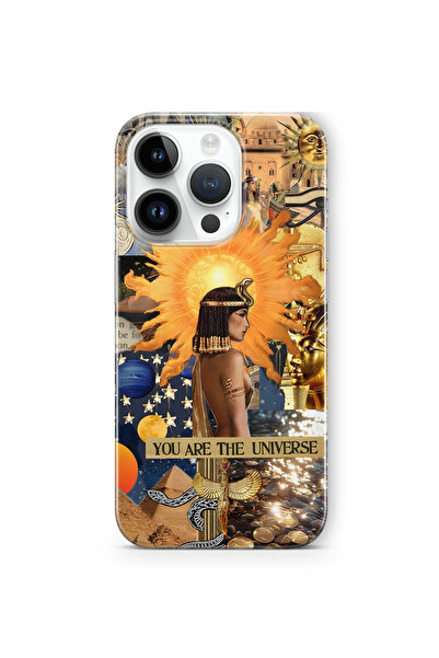 FLAMENKO iPhone 15 Pro Kleopatra Desenli Şeffaf Telefon Kılıfı