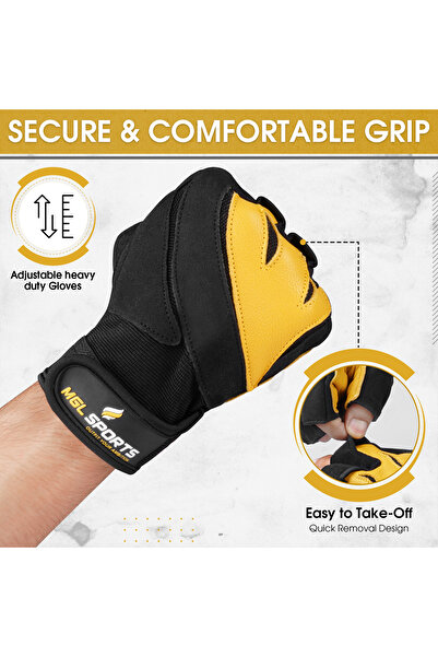 MGL SPORTS Weight Lifting Leather Gloves (Meduim)– Heavy Duty Gym Gloves for Men & Women