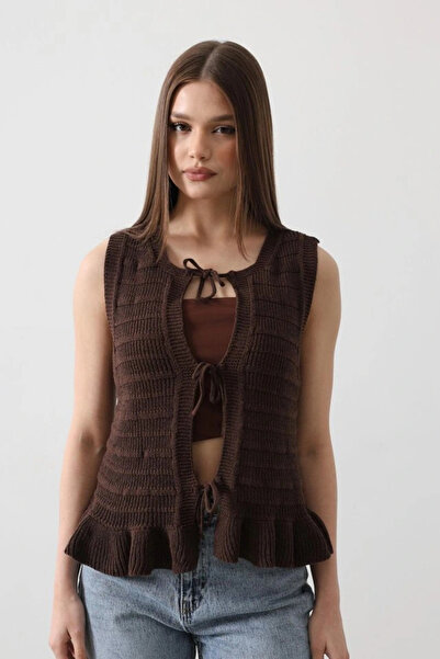 Aesco Tie Front Vest Brown