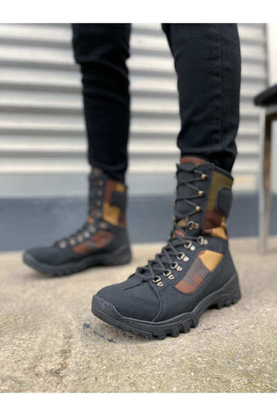 Zapatos JY999 Strike Bağcıklı Ortopedik Taban Günlük Cilt Erkek Askeri Postal Bot CST Siyah/Haki