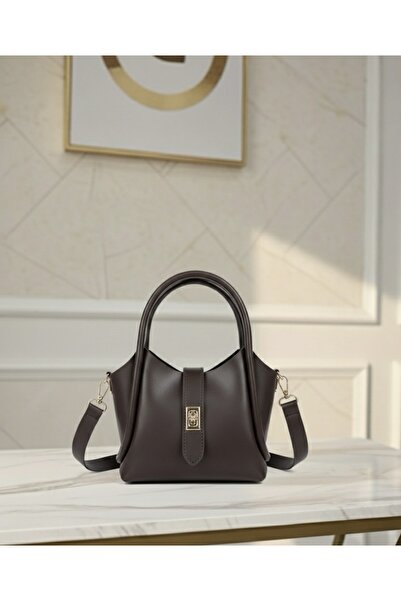 MADESSA COLLECTION Küçük Boy Kilit Kapama Detaylı Acı Kahve Çapraz Askılı Kad...