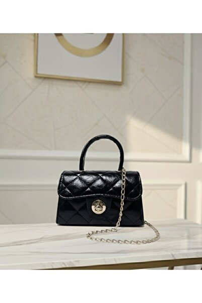 MADESSA COLLECTION Lüx Zincir Askılı Parlak Siyah Kadın El Ve Omuz Çantası