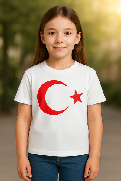 mixxi fashion Turkish Flag Crescent Star Printed April 23 October 29 May Short Sleeve Unisex Kids T-Shirt (4-13 Years)