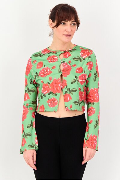 IN THE STYLE Women Round Neck Long Sleeve Floral Print Top, Multicolor