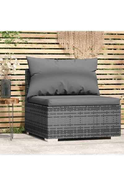 vidaxl أريكة حديقة متوسطة مع وسائد من البولي راتان الرمادي