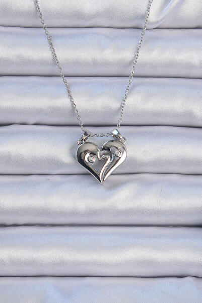 Skygo 316L سلسلة فولاذية فضية اللون حجر الزركون قلادة قلب مغناطيسية - TJ-BKO9082