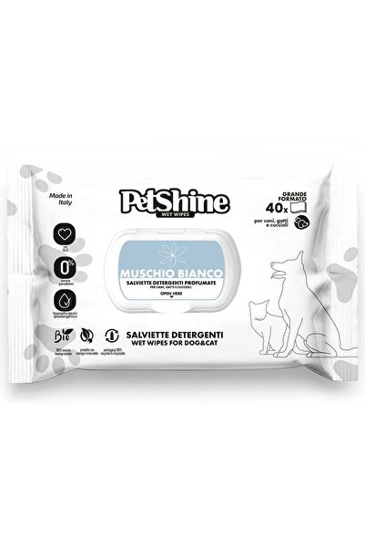 petshine Wet Wipes for Dogs & Cats — White Musk fragrance, 40 units (30 × 20 cm)