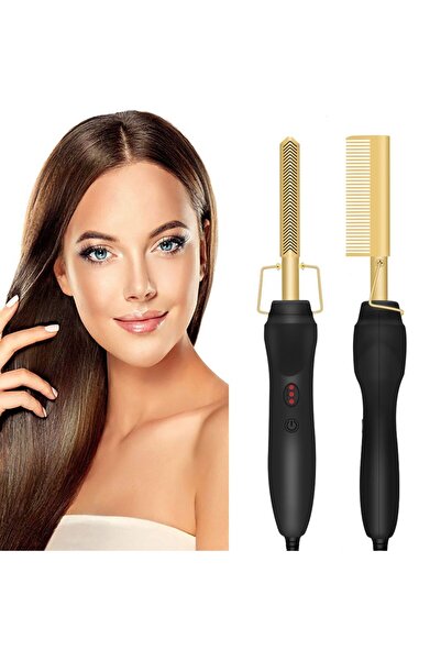 Twinkle Mart مكبس سيراميك كهربائي عالي الحرارة لفرد الشعر بمشط ساخن