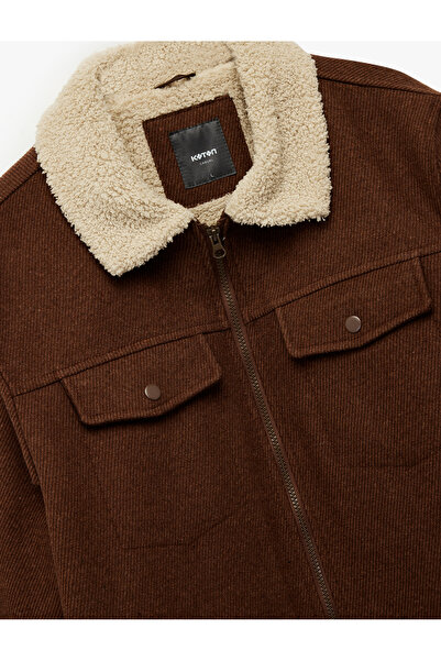 Koton Μακρυμάνικο παλτό με φερμουάρ, επένδυση από βελούδο, γιακά και απολέπιση από ψεύτικη γούνα