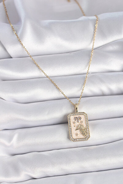 Skygo 316L Steel Gold Color Chain Aries Zodiac Sign Women's Necklace with Zircon Stone - Tj-Bko9462