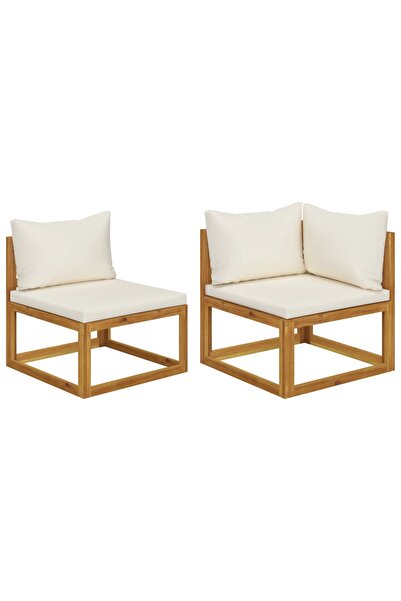 vidaxl طقم أريكة من قطعتين مع وسائد بيضاء كريمية من خشب الأكاسيا الصلب