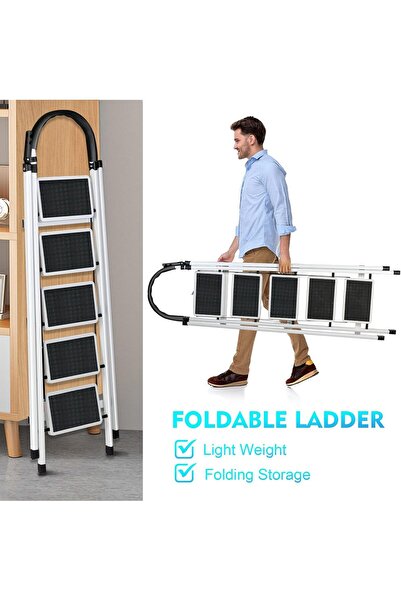 SKY TOUCH SKY-TOUCH Foldable Ladder 6Steps, Home Stepladders Adults Folding Sturdy Steel Ladder for Home