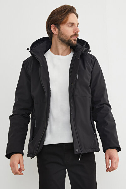 Fulla Moda Midi Length Coat with Detachable Hood and Letter Print