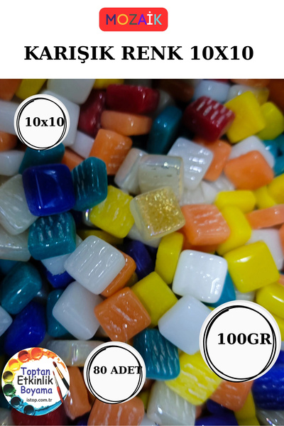 toptanetkinlikboyama 100 Gram Karışık Renk Mozaik Taş – 10X10 mm | Mozaik Atö...