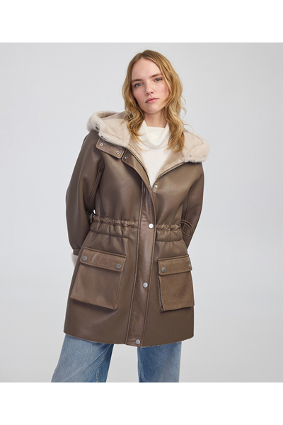 İpekyol Suni kürk mix ayarlanabilir bel mont