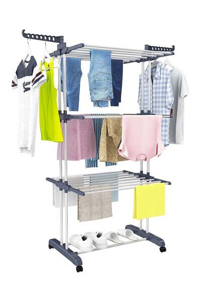 Taimi 4-Tier Clothes Drying Rack (Gray) – Each Layer Supports 10 kg , Rolling Design -170H x 76W x 50D cm