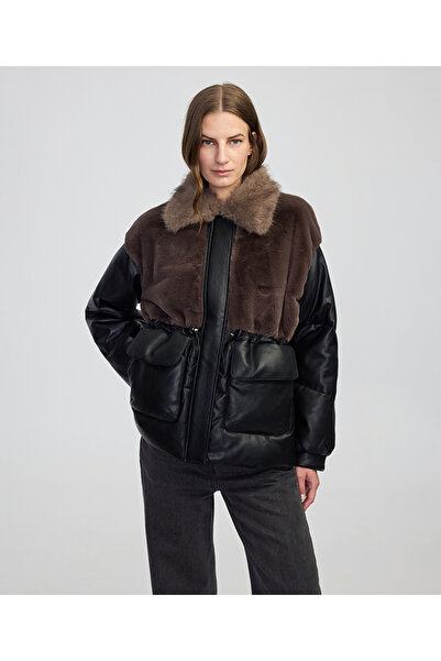 İpekyol Faux Fur Mix Adjustable Waist Inflatable Coat