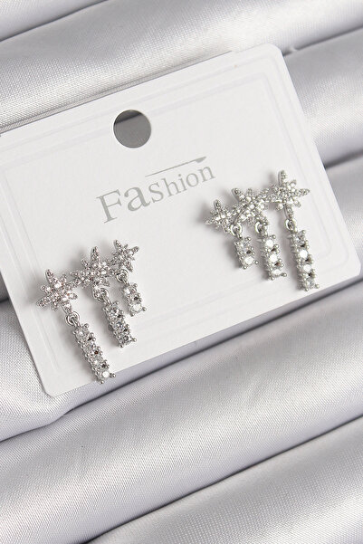 Skygo Brass Silver Color Zircon Stone 3-Piece Dangle Star Model Women's Earrings - Tj-Bkp9757