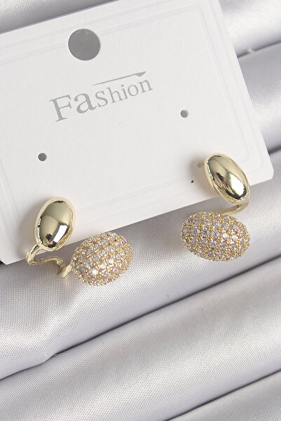 Skygo Brass Gold Color Zircon Stone Curved Model Women's Earrings - Tj-Bkp9754