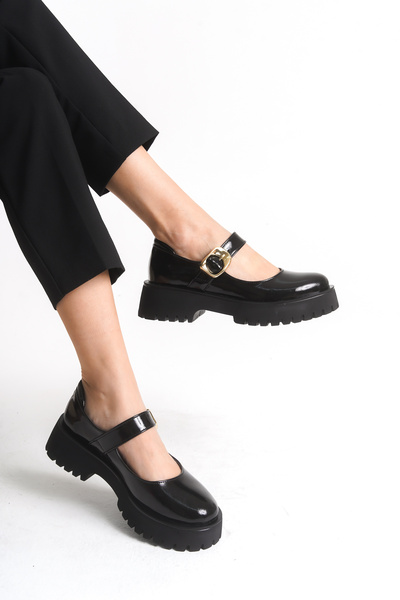 PASSAGE SHOES Women's Ballerina Thick Sole Casual Shoes 4061 Black Patent Leather