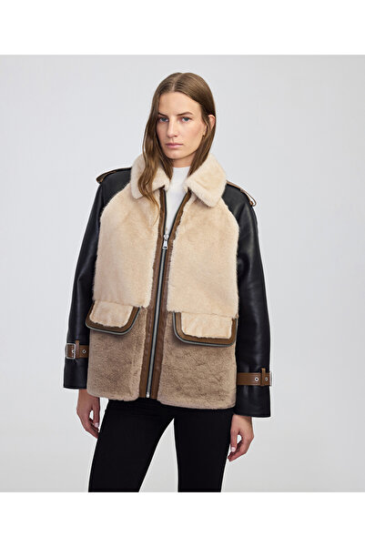 İpekyol Faux Fur Mix Colorblock Coat