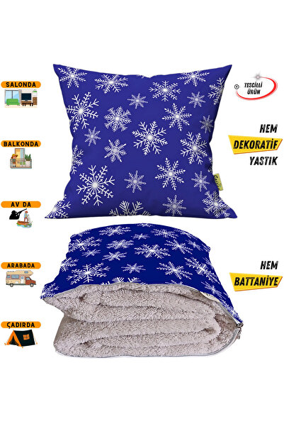 CAİSYA بطانية تلفزيون بنمط ندفة الثلج مع وسادة زخرفية اختيارية 2 في 1