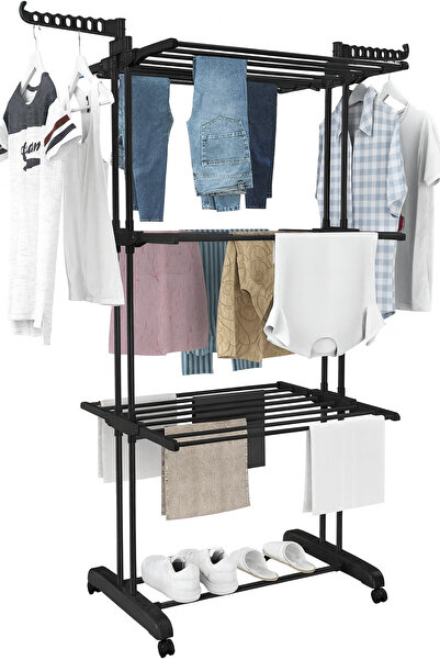 Taimi رف تجفيف الملابس ذو 4 طبقات (أسود) - كل طبقة تدعم 10 كجم، تصميم دوار - ...