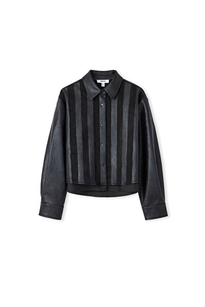 İpekyol Faux Leather Mix Shirt Jacket