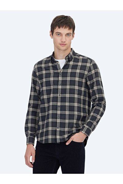 Kip Πουκάμισο από βαμβακερό μείγμα casual υφαντό σε κανονική εφαρμογή ανθρακί