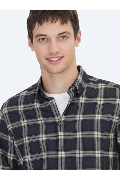 Kip Πουκάμισο από βαμβακερό μείγμα casual υφαντό σε κανονική εφαρμογή ανθρακί