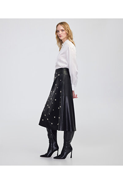 İpekyol Leather Look Skirt with Metal Accessories