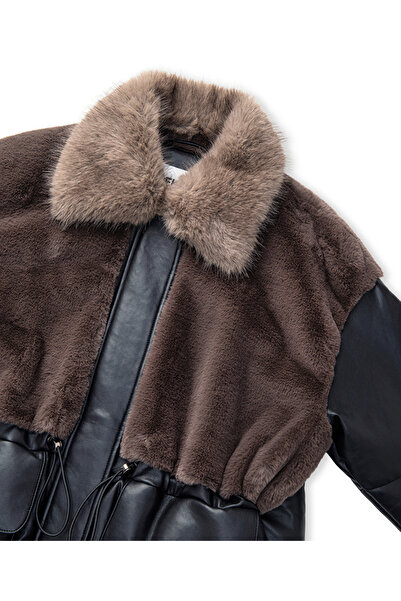 İpekyol Faux Fur Mix Adjustable Waist Inflatable Coat