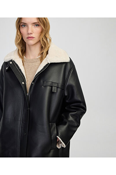 İpekyol Faux Fur Mix Leather-Look Coat