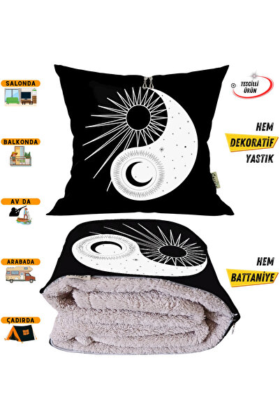 CAİSYA بطانية تلفزيون زودياك يينغ يانغ مطبوع مع وسادة زخرفية اختيارية، بطانية...