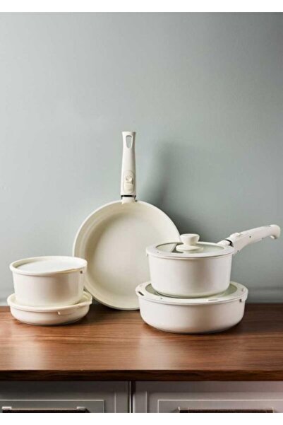 ASPOL Beta Beige Tencere Tava Seti-15 Parça Alüminyum Döküm Seramik Kaplama T...