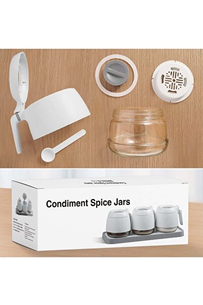 COOYA Condiment Jar Spice Container, Seasoning Box Glass, Airtight Spice Pots with Spoon Lid 280ml/9.9oz