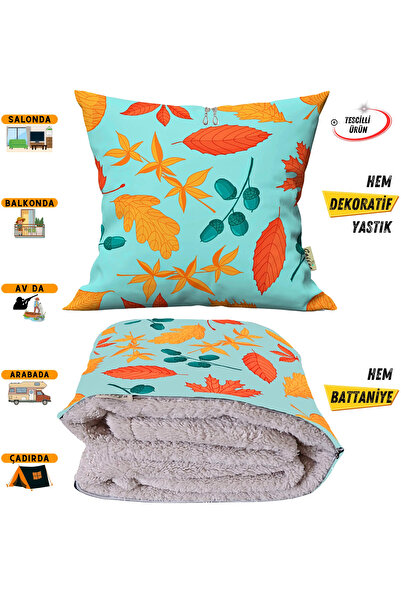 CAİSYA بطانية تلفزيون بنمط جوز الهند مع وسادة زخرفية اختيارية 2 في 1