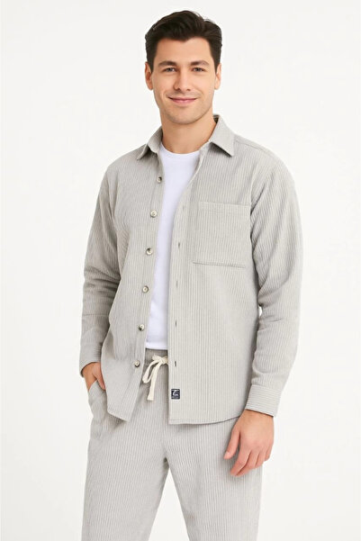 Generic Brand Men's Corduroy Oversize Suit – Shirt and Pants Two-Piece Set Sm...