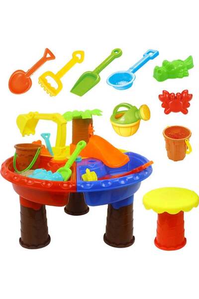 fulina مجموعة ألعاب الشاطئ للأطفال الصغار من طاولة الرمل والماء مقاس 45 × 45 × 35 سم