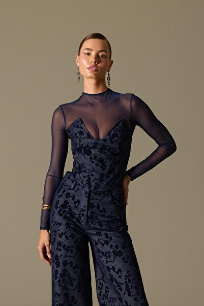 NOK İSTANBUL Denim Blossom Corset Denim-Dark Blue