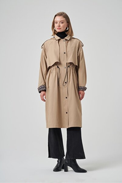 Nuss Hood and Lining Detail Cap Trench Coat Jacket 6033 Camel