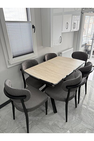 ELEN HOME Polo Masa Sandalye Takımı | Açılabilir Dikdörtgen Mdf Masa + 6 Adet Sandalye | 80x160 80x190