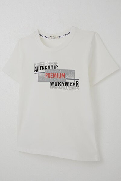 Breeze Boy's T-Shirt Reflection Effect Text Printed 8-14 Years Old, Ecru