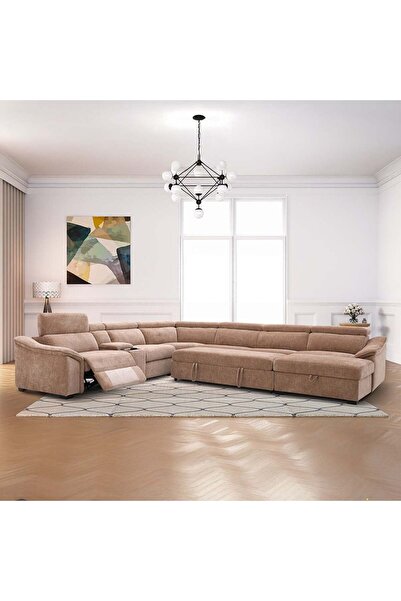 Danube Home أريكة قماشية زاوية من Icon Sectiol مع شاحن لاسلكي - لون بني، 6 مق...