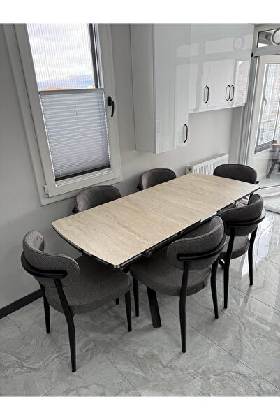 ELEN HOME Polo Masa Sandalye Takımı | Açılabilir Dikdörtgen Mdf Masa + 6 Adet Sandalye | 80x160 80x190