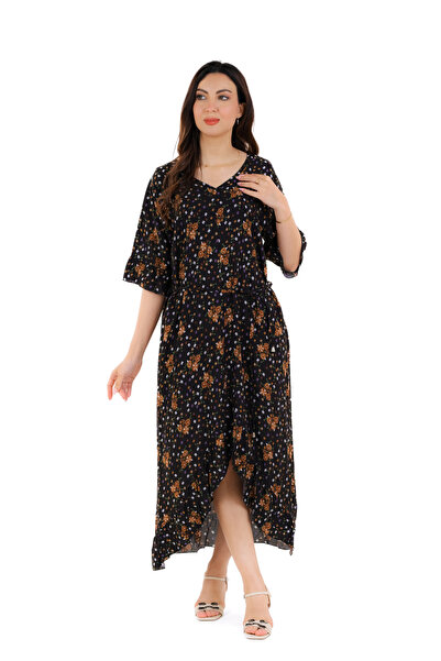amaan Elegant Women's Floral Print Midi Jalabiya, Rayon Cotton, Flutter Sleeves, Casual Wear