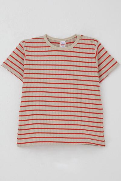 Breeze Boy's T-Shirt with Patches and Stripes, Ages 1-4, Beige