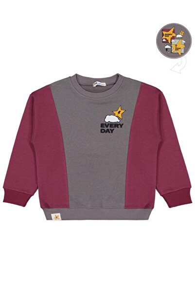 Civil Boys Every Day Yıldız Printed 6-9 Years Old Sweatshirt - Claret Red 9-1...