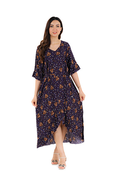 amaan Elegant Women's Floral Print Midi Jalabiya, Rayon Cotton, Flutter Sleeves, Casual Wear