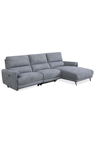Danube Home Quincy Fabric Right Corner Sofa with Electric Recliner - Grey, 3-Seater, 2-Year Warranty